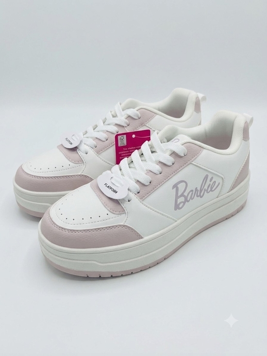 Barbie Shoes - Barbie White and Pale Pink Platform Lace-Up Sneakers